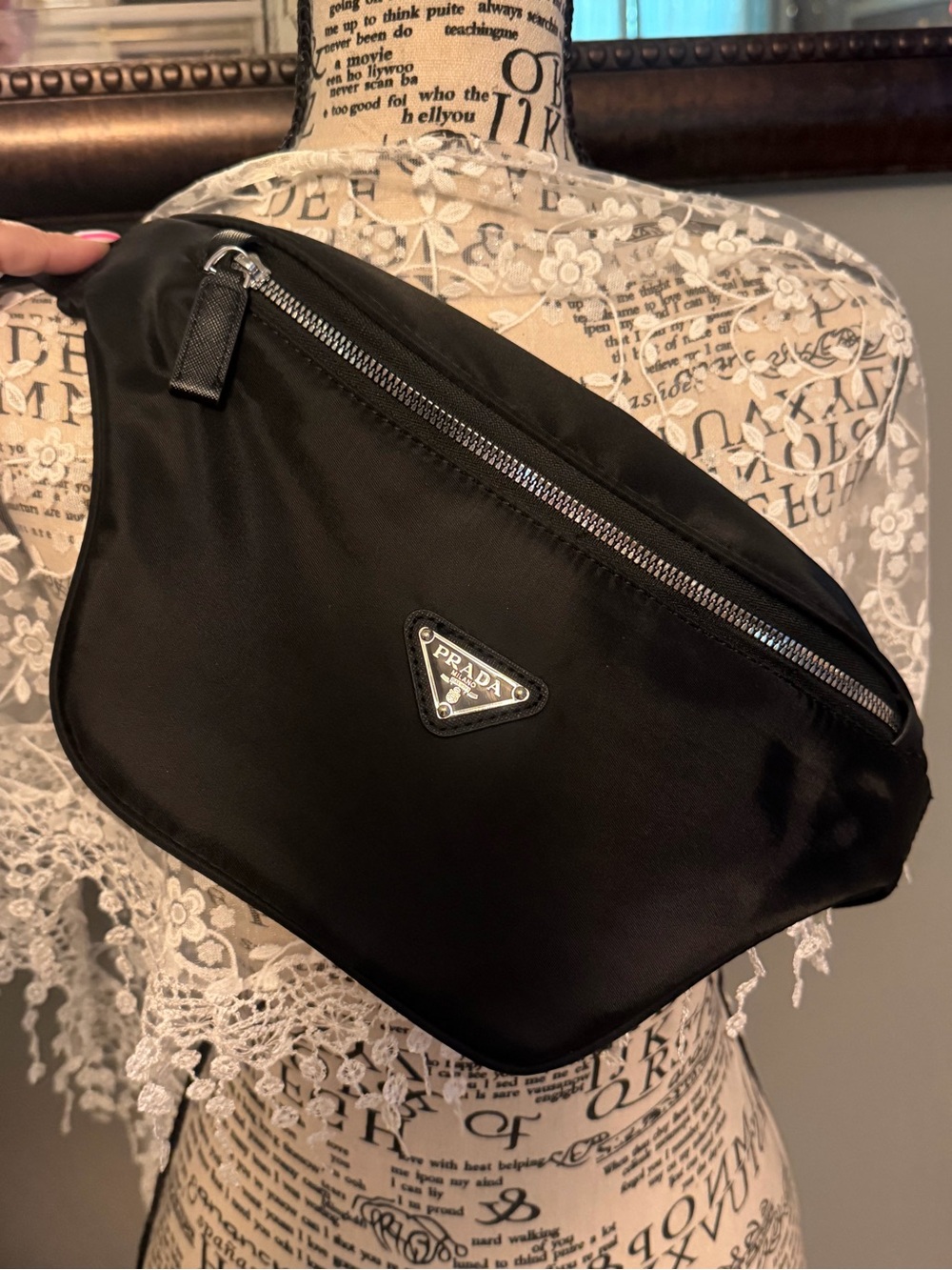 Prada Black Nylon Crossbody Belt Bag with Silver Hardware
